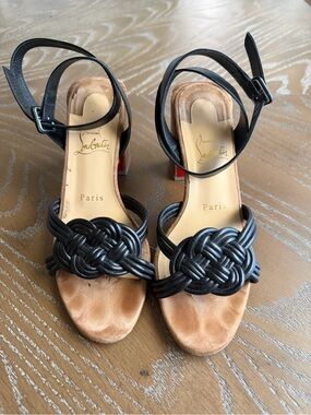 Christian Louboutin Black Braided Knot Ankle-Strap Sandals